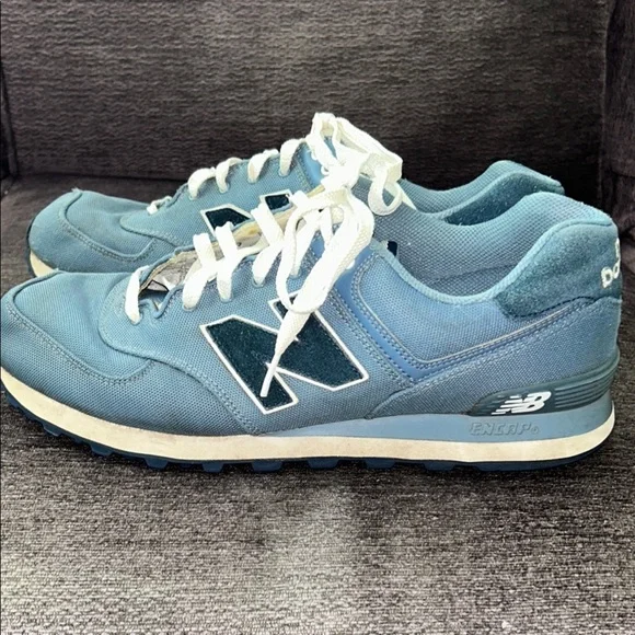 New Balance 574 “Pique Polo”  Blue Sneakers Classic Suede Mesh - Picture 5 of 15